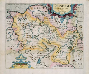 Kort over Denbigh og Flint, fra "Britannia" af William Camden, 1637 (kobberstik)